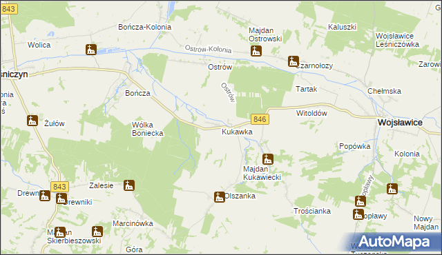 mapa Kukawka gmina Wojsławice, Kukawka gmina Wojsławice na mapie Targeo