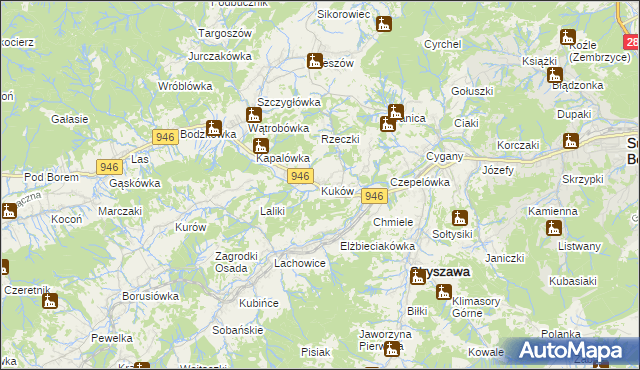 mapa Kuków gmina Stryszawa, Kuków gmina Stryszawa na mapie Targeo