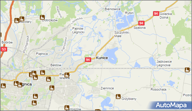 mapa Kunice powiat legnicki, Kunice powiat legnicki na mapie Targeo