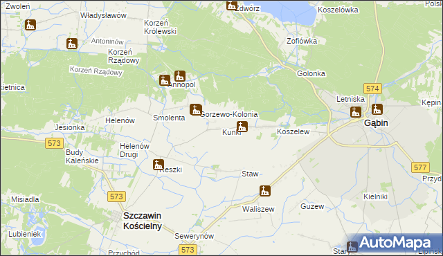 mapa Kunki gmina Szczawin Kościelny, Kunki gmina Szczawin Kościelny na mapie Targeo