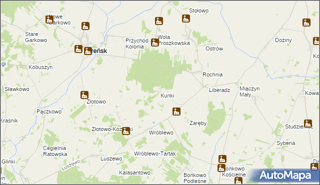 mapa Kunki gmina Szreńsk, Kunki gmina Szreńsk na mapie Targeo