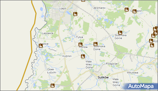 mapa Kunów gmina Zgorzelec, Kunów gmina Zgorzelec na mapie Targeo