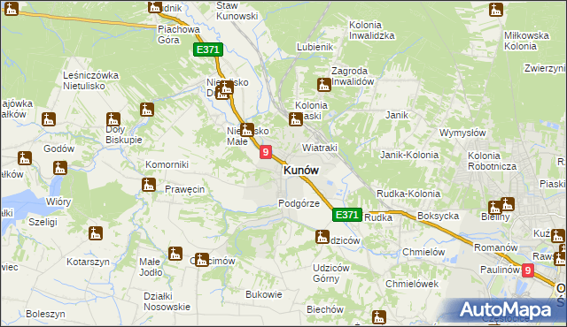 mapa Kunów powiat ostrowiecki, Kunów powiat ostrowiecki na mapie Targeo