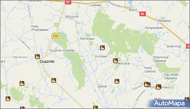 mapa Kunowo gmina Duszniki, Kunowo gmina Duszniki na mapie Targeo