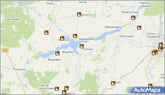 mapa Kunowo gmina Łobżenica, Kunowo gmina Łobżenica na mapie Targeo