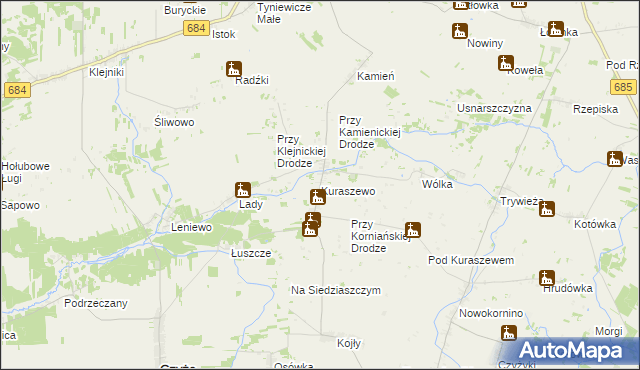 mapa Kuraszewo gmina Czyże, Kuraszewo gmina Czyże na mapie Targeo