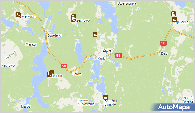mapa Kurki gmina Olsztynek, Kurki gmina Olsztynek na mapie Targeo
