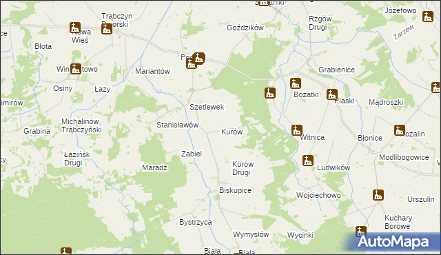 mapa Kurów gmina Rzgów, Kurów gmina Rzgów na mapie Targeo