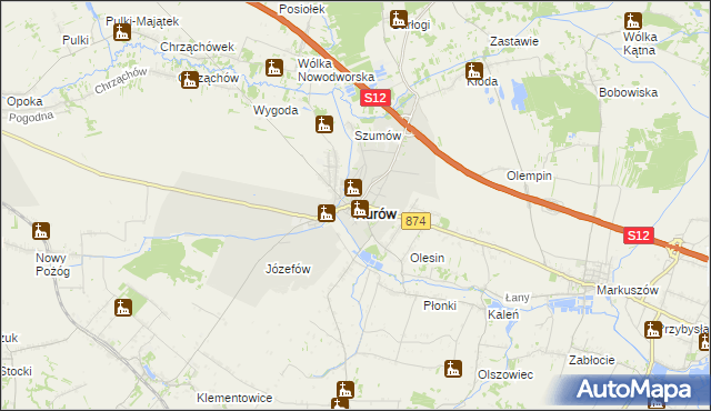 mapa Kurów powiat puławski, Kurów powiat puławski na mapie Targeo