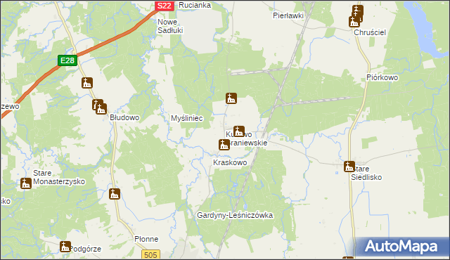 mapa Kurowo Braniewskie, Kurowo Braniewskie na mapie Targeo
