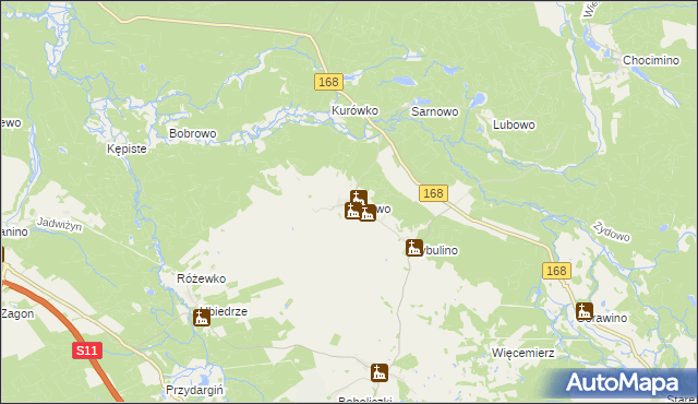 mapa Kurowo gmina Bobolice, Kurowo gmina Bobolice na mapie Targeo