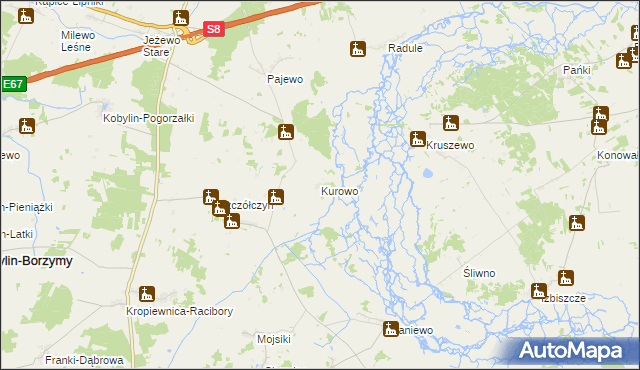 mapa Kurowo gmina Kobylin-Borzymy, Kurowo gmina Kobylin-Borzymy na mapie Targeo