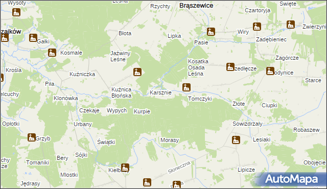 mapa Kurpie, Kurpie na mapie Targeo