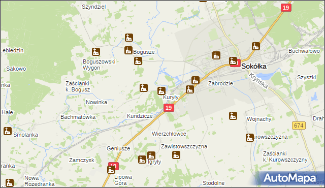 mapa Kuryły gmina Sokółka, Kuryły gmina Sokółka na mapie Targeo