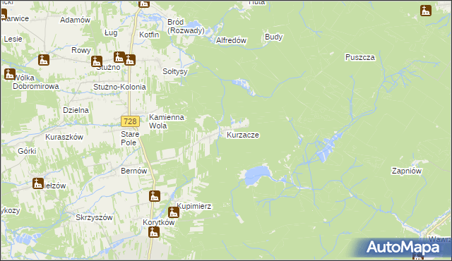 mapa Kurzacze gmina Gowarczów, Kurzacze gmina Gowarczów na mapie Targeo