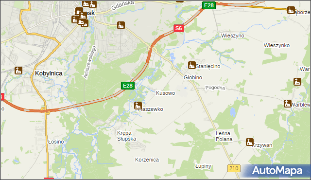 mapa Kusowo gmina Słupsk, Kusowo gmina Słupsk na mapie Targeo