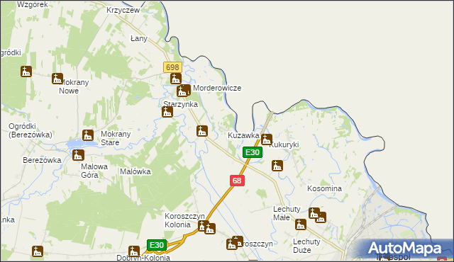 mapa Kuzawka gmina Terespol, Kuzawka gmina Terespol na mapie Targeo