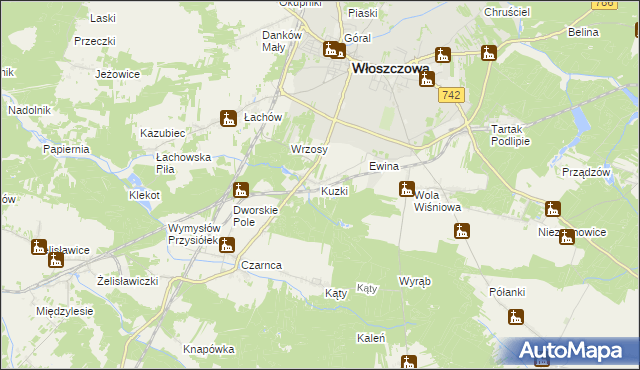 mapa Kuzki gmina Włoszczowa, Kuzki gmina Włoszczowa na mapie Targeo