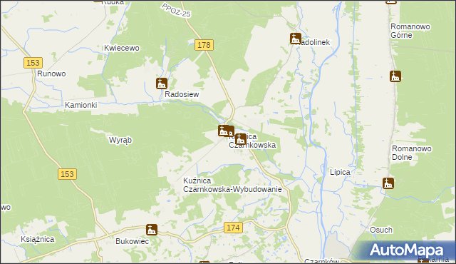 mapa Kuźnica Czarnkowska, Kuźnica Czarnkowska na mapie Targeo