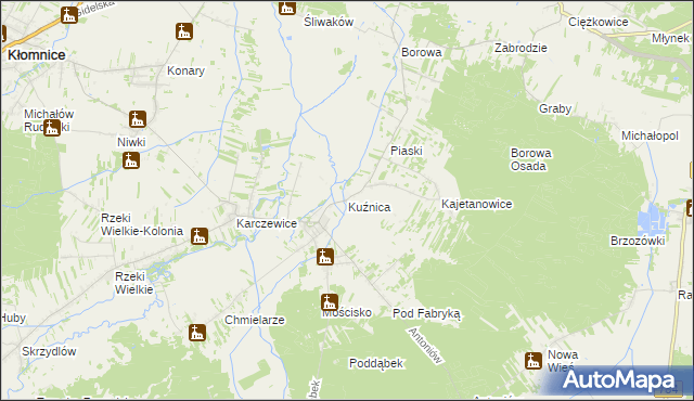 mapa Kuźnica gmina Kłomnice, Kuźnica gmina Kłomnice na mapie Targeo