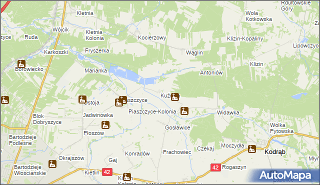 mapa Kuźnica gmina Kodrąb, Kuźnica gmina Kodrąb na mapie Targeo