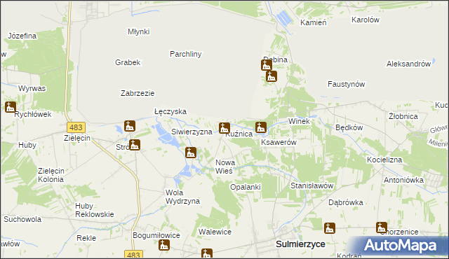 mapa Kuźnica gmina Sulmierzyce, Kuźnica gmina Sulmierzyce na mapie Targeo