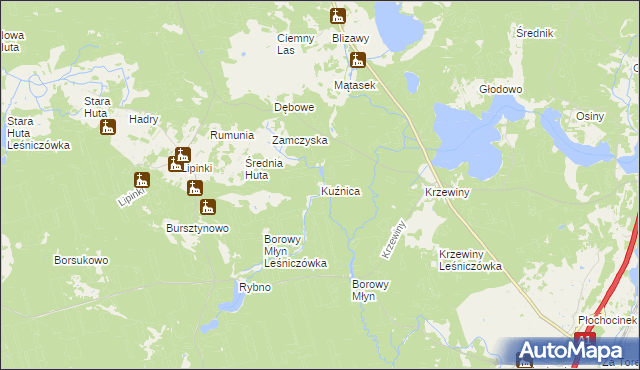 mapa Kuźnica gmina Warlubie, Kuźnica gmina Warlubie na mapie Targeo