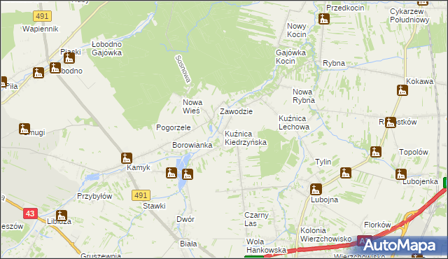 mapa Kuźnica Kiedrzyńska, Kuźnica Kiedrzyńska na mapie Targeo