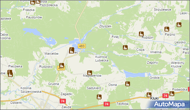 mapa Kuźnica Lubiecka, Kuźnica Lubiecka na mapie Targeo