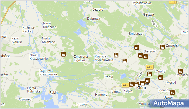 mapa Kuźnica Myślniewska, Kuźnica Myślniewska na mapie Targeo