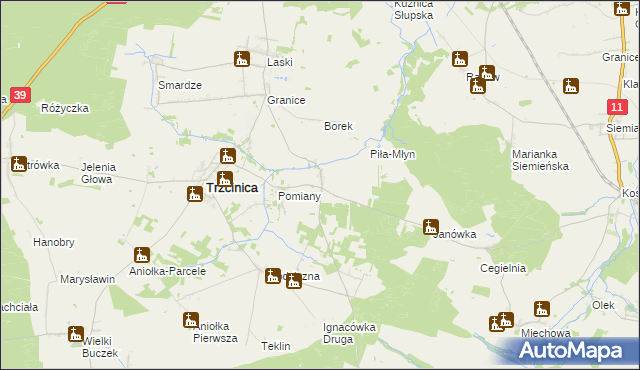 mapa Kuźnica Trzcińska, Kuźnica Trzcińska na mapie Targeo