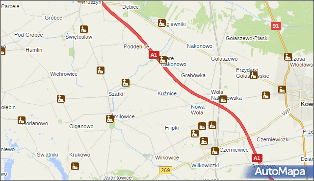 mapa Kuźnice gmina Choceń, Kuźnice gmina Choceń na mapie Targeo