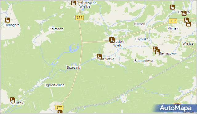 mapa Kuźniczka gmina Wieleń, Kuźniczka gmina Wieleń na mapie Targeo
