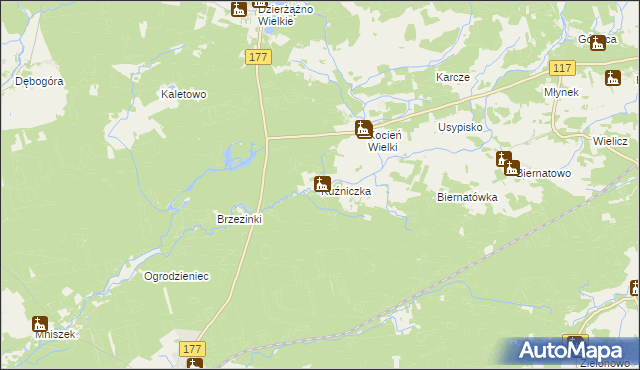 mapa Kuźniczka gmina Wieleń, Kuźniczka gmina Wieleń na mapie Targeo