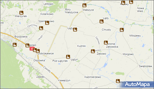 mapa Kuźniki gmina Obrowo, Kuźniki gmina Obrowo na mapie Targeo
