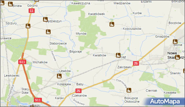 mapa Kwiatków gmina Ostrów Wielkopolski, Kwiatków gmina Ostrów Wielkopolski na mapie Targeo