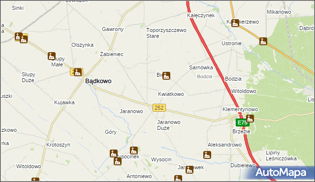 mapa Kwiatkowo gmina Bądkowo, Kwiatkowo gmina Bądkowo na mapie Targeo