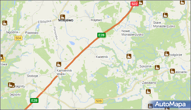 mapa Kwietnik, Kwietnik na mapie Targeo