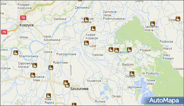 mapa Kwików, Kwików na mapie Targeo