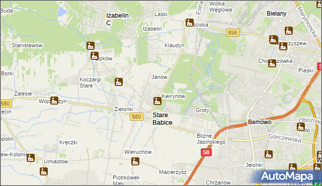 mapa Kwirynów gmina Stare Babice, Kwirynów gmina Stare Babice na mapie Targeo