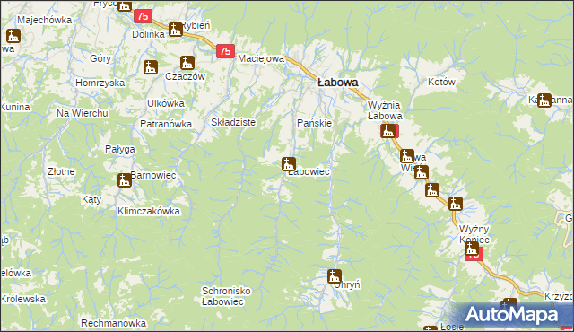 mapa Łabowiec, Łabowiec na mapie Targeo