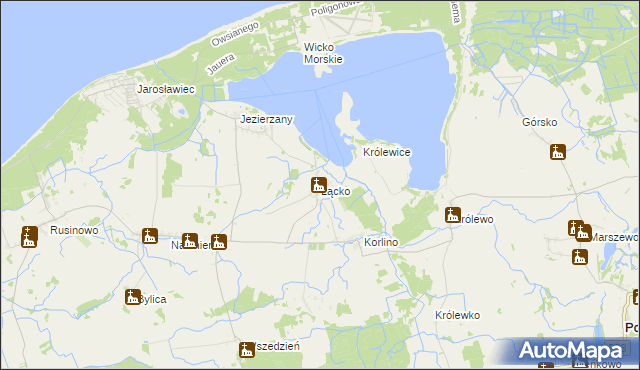 mapa Łącko gmina Postomino, Łącko gmina Postomino na mapie Targeo