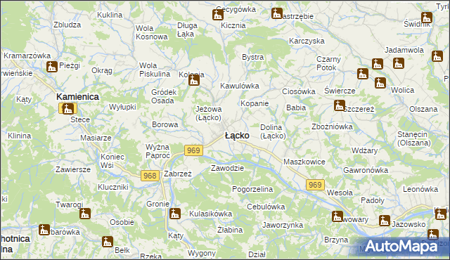 mapa Łącko powiat nowosądecki, Łącko powiat nowosądecki na mapie Targeo