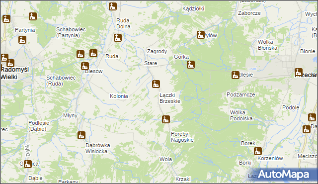 mapa Łączki Brzeskie, Łączki Brzeskie na mapie Targeo