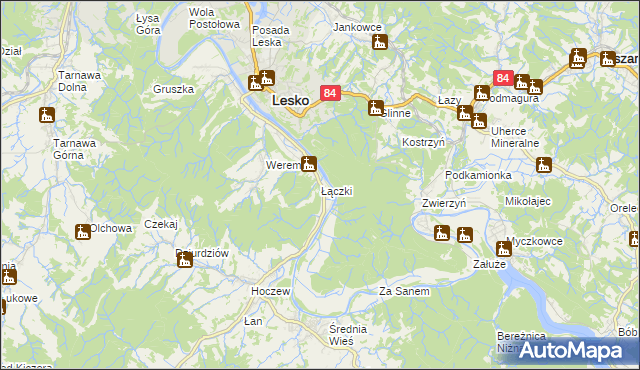 mapa Łączki gmina Lesko, Łączki gmina Lesko na mapie Targeo