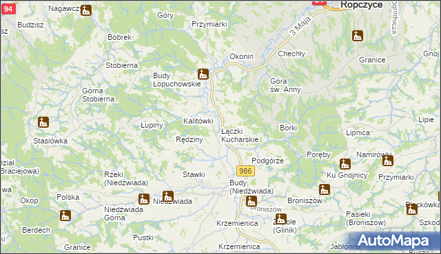 mapa Łączki Kucharskie, Łączki Kucharskie na mapie Targeo