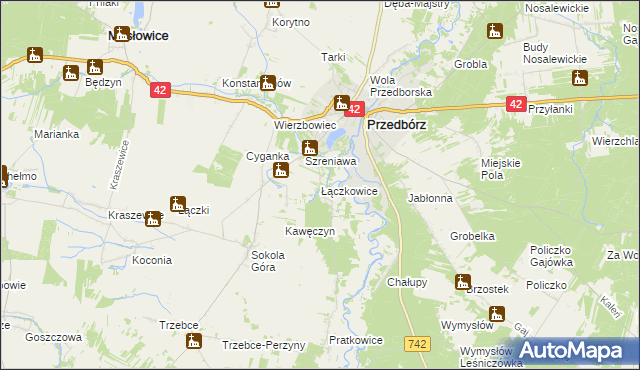 mapa Łączkowice gmina Masłowice, Łączkowice gmina Masłowice na mapie Targeo