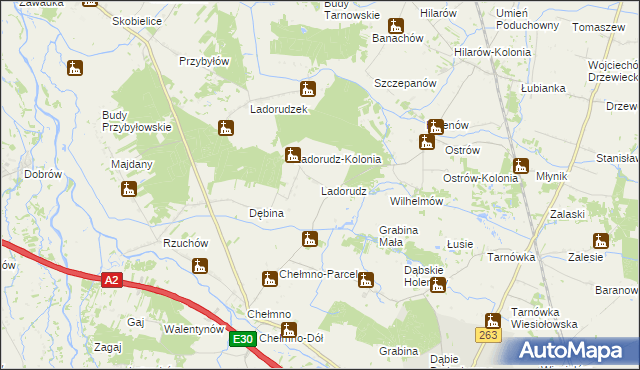 mapa Ladorudz gmina Dąbie, Ladorudz gmina Dąbie na mapie Targeo