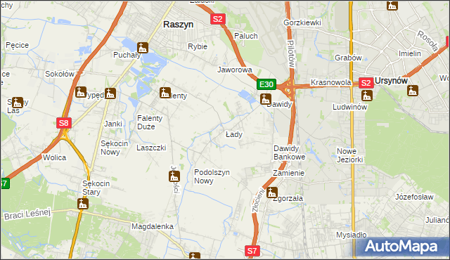 mapa Łady gmina Raszyn, Łady gmina Raszyn na mapie Targeo