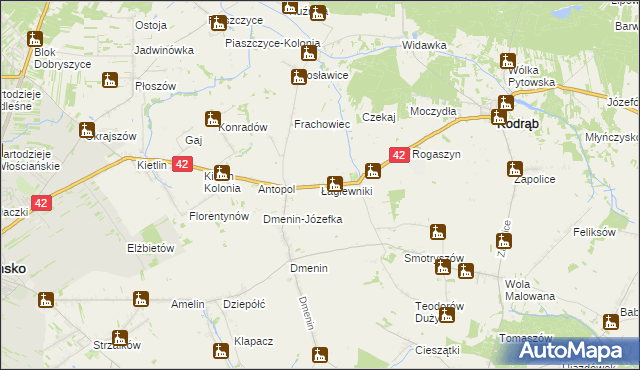 mapa Łagiewniki gmina Kodrąb, Łagiewniki gmina Kodrąb na mapie Targeo